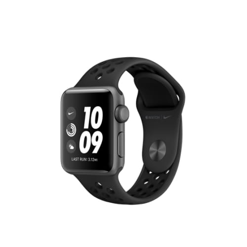 Apple Watch Series 3, 38мм, корпус из алюминия цвета «серый космос», спортивный ремешок Nike цвета «антрацитовый/черный»