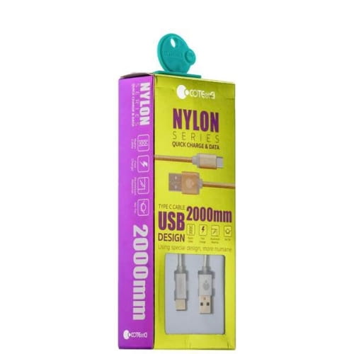 USB дата-кабель COTEetCI M20 NYLON series Type-C Cable CS2128-2M-TS (2.0m) Серебристый, 02416