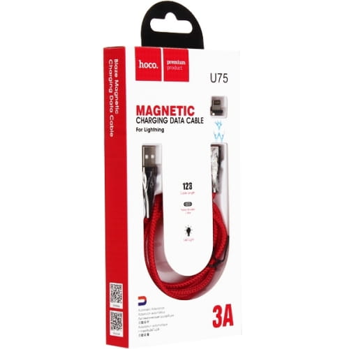 USB дата-кабель Hoco U75 Magnetic charging data cable for Lightning (1.2м) (3A) Красный, 02069