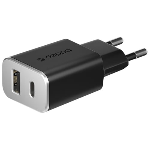 Адаптер питания Deppa Quick Charge 3.0 D-11393 18Вт (USB + USB Type-C) Черный, 03114