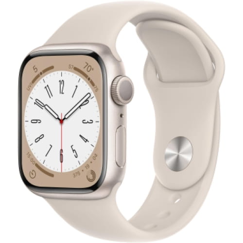 Apple Watch Series 8, 41 мм, корпус из алюминия цвета «сияющая звезда», спортивный ремешок размер S/M цвета «сияющая звезда»