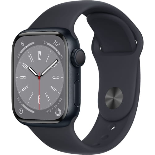 Apple Watch Series 8, 41 мм, корпус из алюминия цвета «тёмная ночь», спортивный ремешок размер M/L цвета «тёмная ночь»