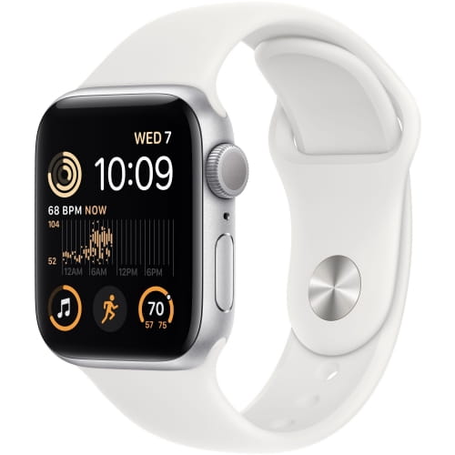 Apple Watch SE (2022) 40 мм, корпус из алюминия серебристого цвета, спортивный ремешок белого цвета