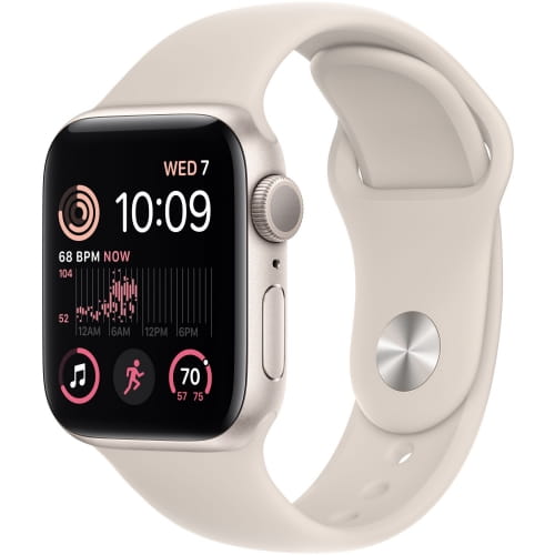 Apple Watch SE (2022) 40 мм, корпус из алюминия цвета «сияющая звезда», спортивный ремешок цвета «сияющая звезда»