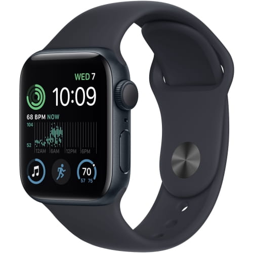 Apple Watch SE (2022) 40 мм, корпус из алюминия цвета «тёмная ночь», спортивный ремешок цвета «тёмная ночь»