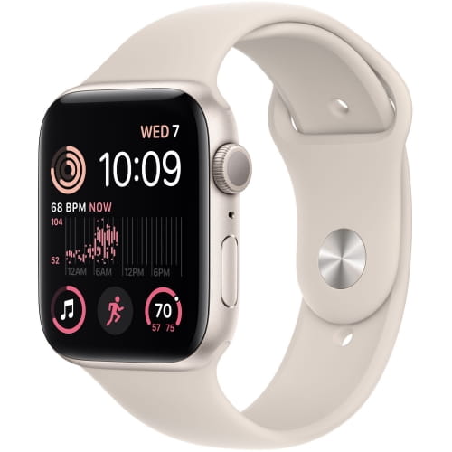 Apple Watch SE (2022) 44 мм, корпус из алюминия цвета «сияющая звезда», спортивный ремешок цвета «сияющая звезда»