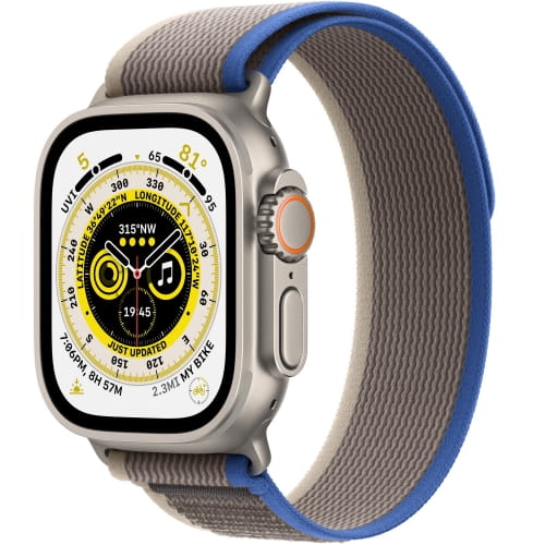 Apple Watch Ultra GPS + Cellular, 49 мм, корпус из титана, ремешок размер S/M (130-180mm) Trail синего/серого цвета