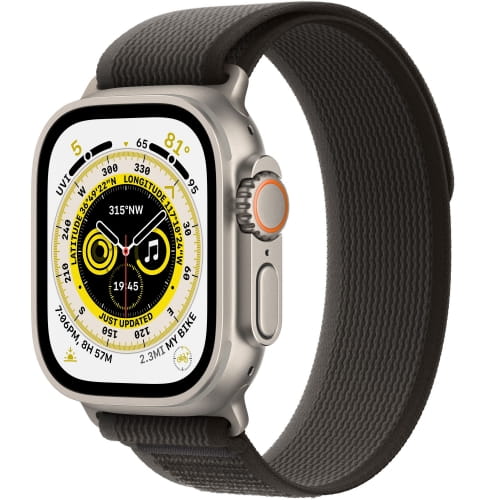 Apple Watch Ultra GPS + Cellular, 49 мм, корпус из титана, ремешок размер S/M (130-180mm) Trail черного/серого цвета