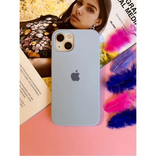 Чехол для iPhone 13, Светло-синий, силиконовый, с логотипом