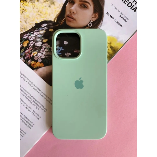 Чехол для iPhone 14 Pro Max, Мятный, силиконовый, с логотипом