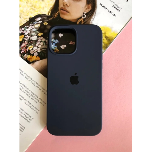 Чехол для iPhone 14 Pro Max, Темно-синий, силиконовый, с логотипом
