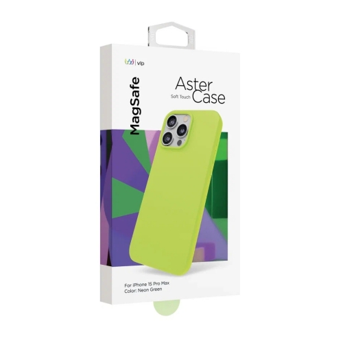 Чехол защитный "vlp" Aster Case с MagSafe для iPhone 15 ProMax, неоновый зеленый, 101057021