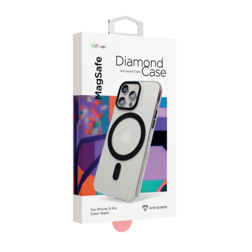 Чехол защитный "vlp" Diamond Case с MagSafe для iPhone 15 Pro, прозрачный-черный, 10510007