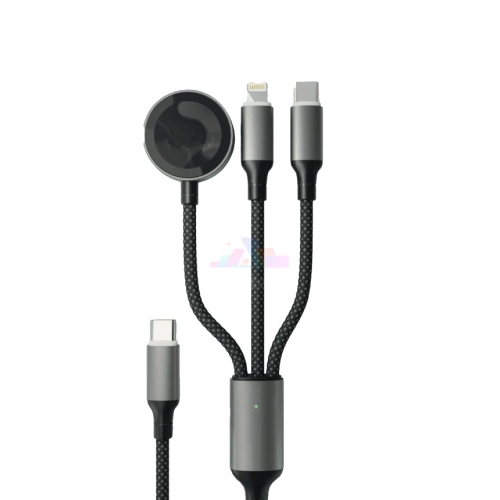 Дата-кабель "vlp" Dragon Cable 3 in 1 USB С - USB-C+Lightning+Watch, 1.2м, черный, 1033001