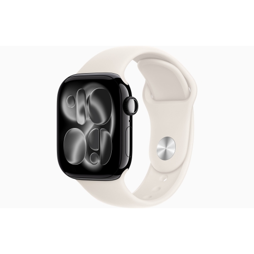 Смарт-часы Apple Watch Series 11, 42 mm, корпус Jet Black Aluminum, ремешок White Sport Band