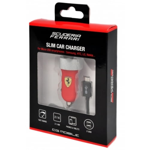 Авто ЗУ Ferrari Dual USB 2.1A Slim Rubber Red FERUCCAD2URE