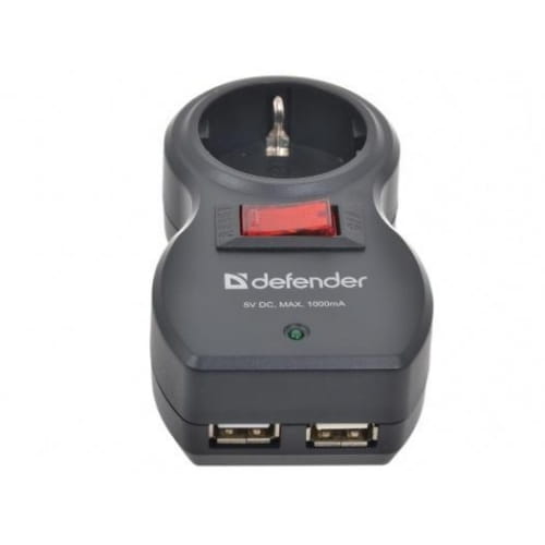 Сетевой фильтр Defender Voyage 100, 99492, 1 розетка+ 2 USB,  черный